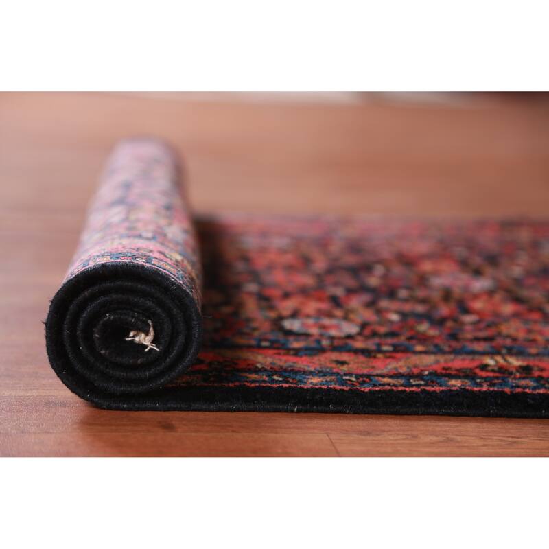 Hand Knotted Oriental 100% Wool Carpet Traditional Floral Navy Blue & Blues Mahal Runner Rug - 18' 9'' X 3' 1''