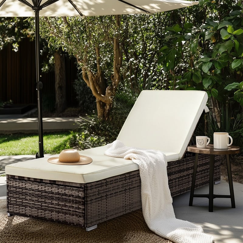 Outdoor Single Wicker Adjustable Chaise Lounge Chair