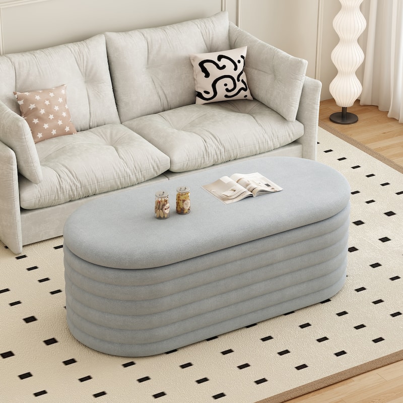 Light Gray Ottoman Bench Upholstered Bench Fabric Storage Bench Simple End of Bed Stool with Safety Hinge