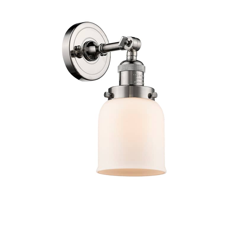 Innovations Lighting Small Bell Single Light 10" Tall Bathroom Sconce - Polished Nickel / Matte White Cased