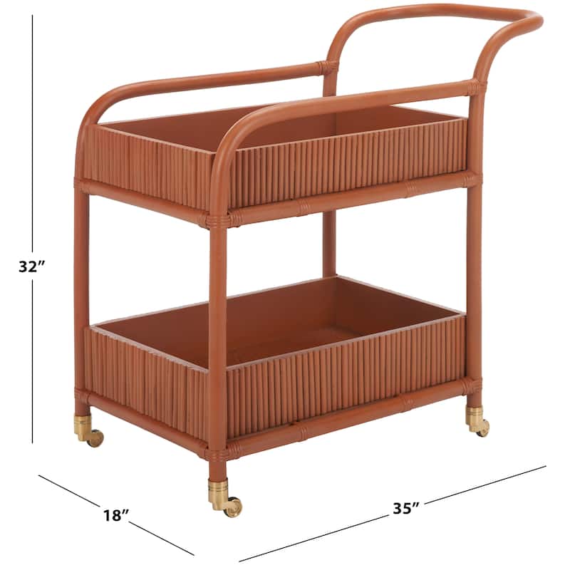 SAFAVIEH Couture Gelsomina Amber Rattan Pole Bar Cart - 35" W x 18" D x 32" H - 35"Wx18"Dx32"H