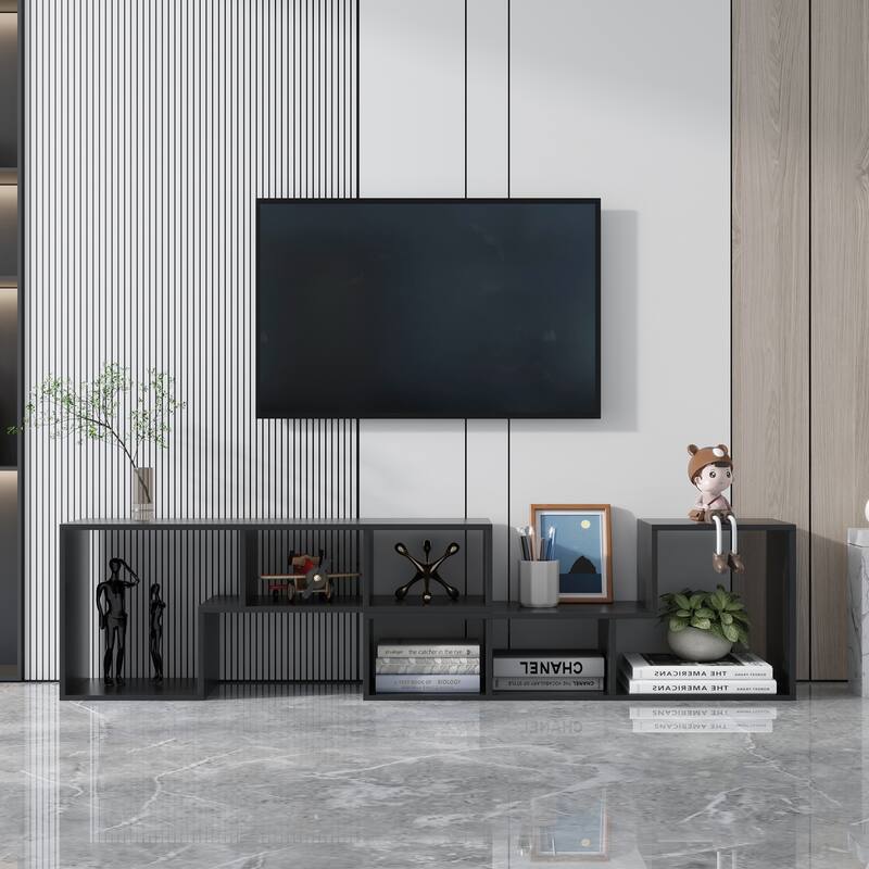 Double L-Shaped TV Stand Entertainment Center,Display Shelf - Black