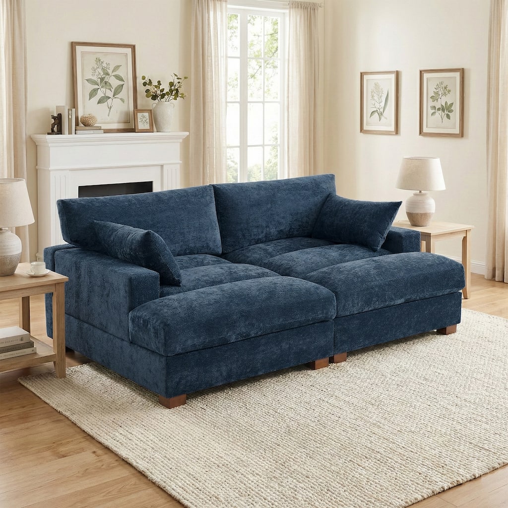 82.5"W Chenille Upholstered Sectional Modular Sofa With Chaise