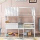 preview thumbnail 1 of 7, White Twin Size Low Loft Wood House Bed with Side Windows and Guardrails - Charming Design White