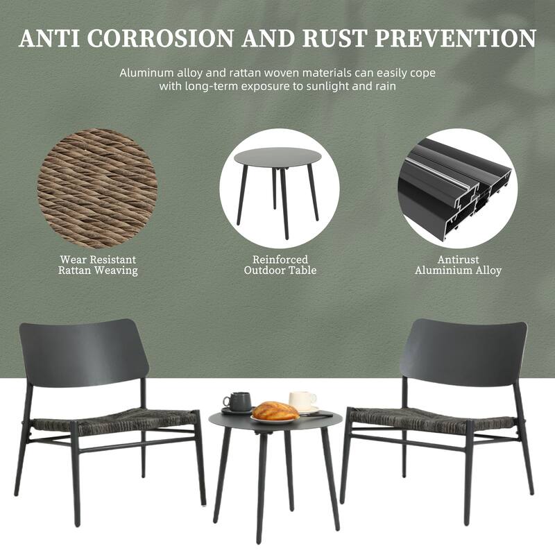 HOMEFUN Outdoor 3-Piece Aluminum Rattan Dining Sets