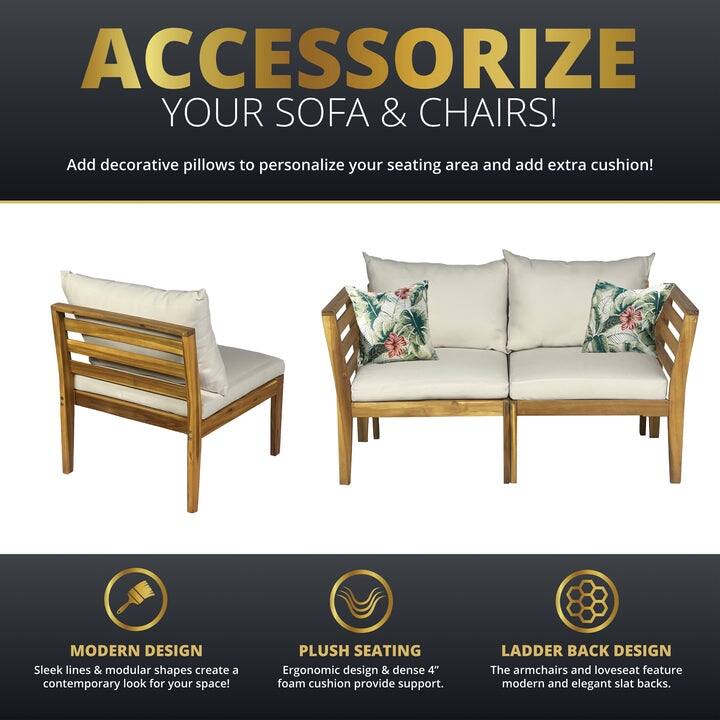 Kinger Home Trena 4-Piece Acacia Wood Patio Furniture Set with Cushions - 9' x 12'