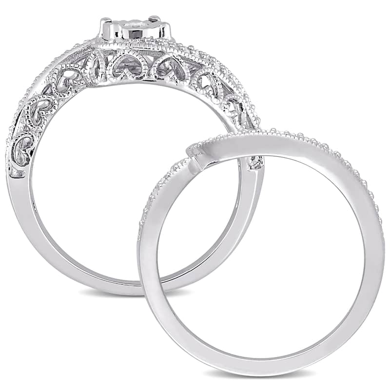 Miadora Sterling Silver 1/5ct TDW Diamond Bridal Ring Set
