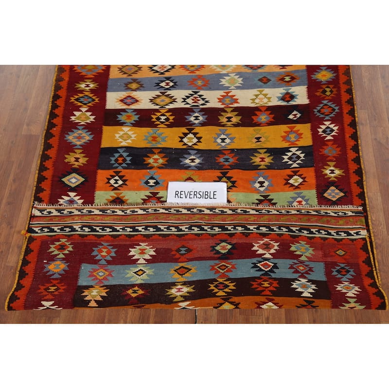 Tribal Kilim Qashqai Persian Vintage Rug Hand-Woven Wool Carpet - 4'7"x 7'5"