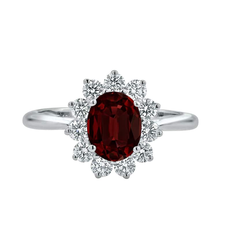 Auriya 1 5/8ct Oval-cut Red Garnet and Halo Diamond Ring 5/8cttw 18K Gold