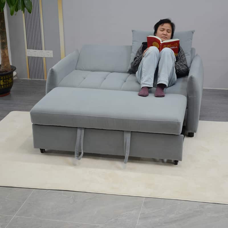 3 in 1 Sleeper Sofa Bed, Light Blue Fabric, 57x35x36 inches