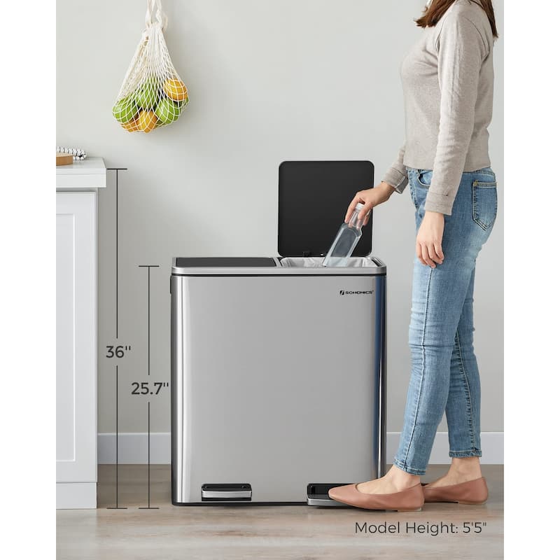 Trash Can, 2 x 8Gallon Garbage Can for Kitchen, with 15 Trash Bags, 2