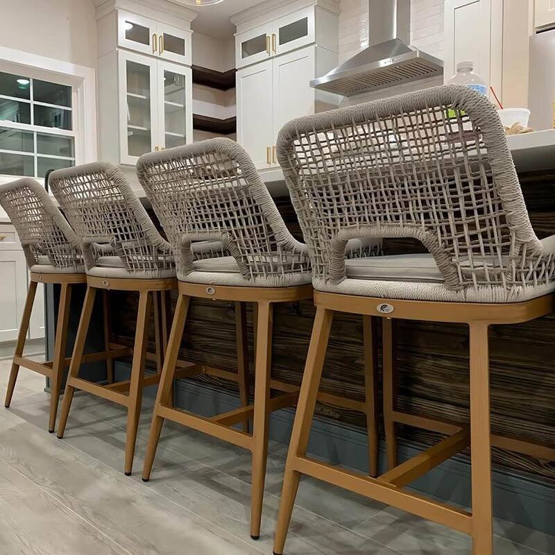 PURPLE LEAF Modern Counter Bar Stools Set of 4 Rattan Chairs with Back and Cushion Kitchen Barstools