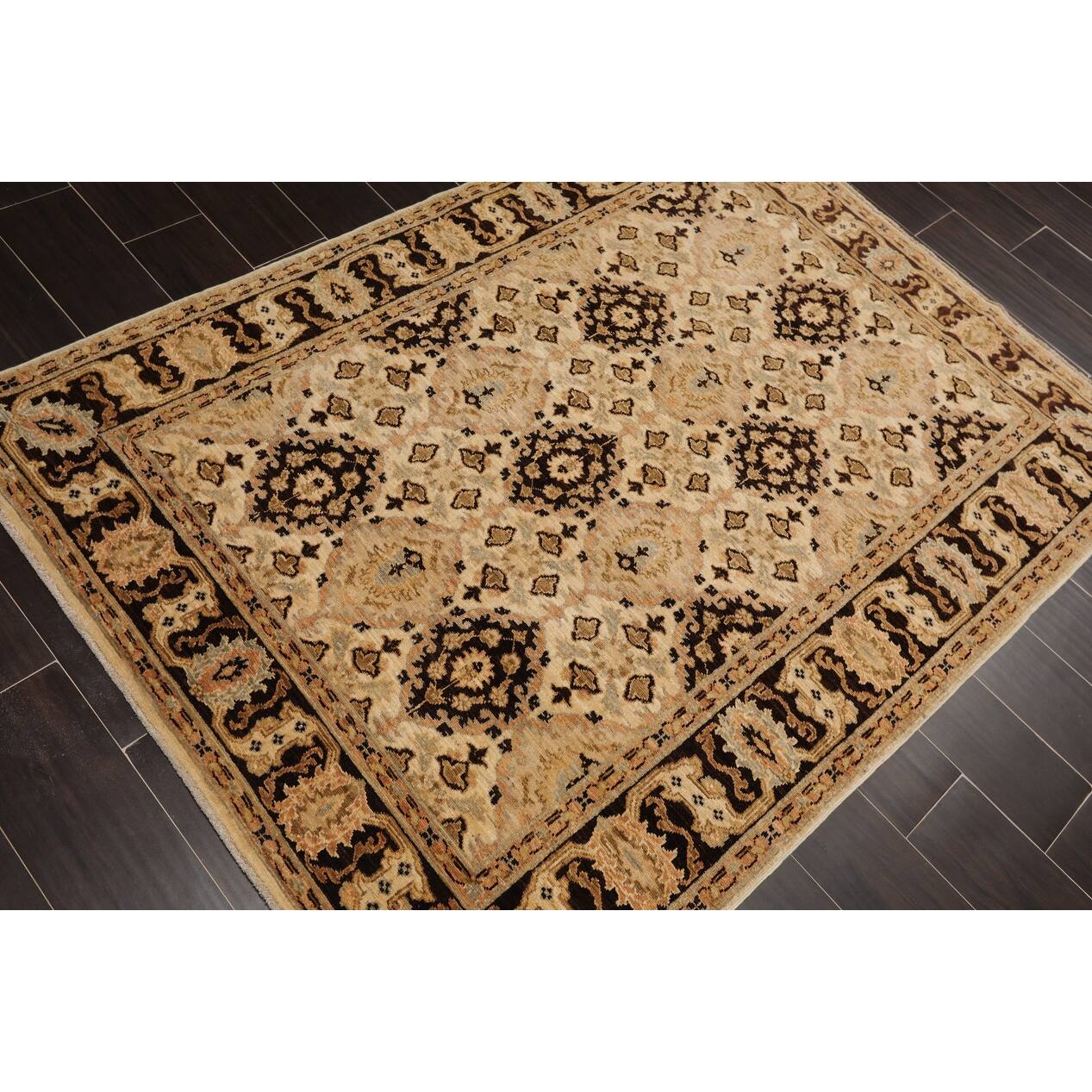 Hand Knotted 200 KPSI Peshawar Beige,Chocolate Persian Wool Traditional