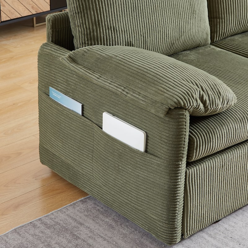 65" Corduroy 3-in-1 2-Seater Sleeper Sofa with Loveseat Side Storage Pocket, High-Density Sponge Cushions
