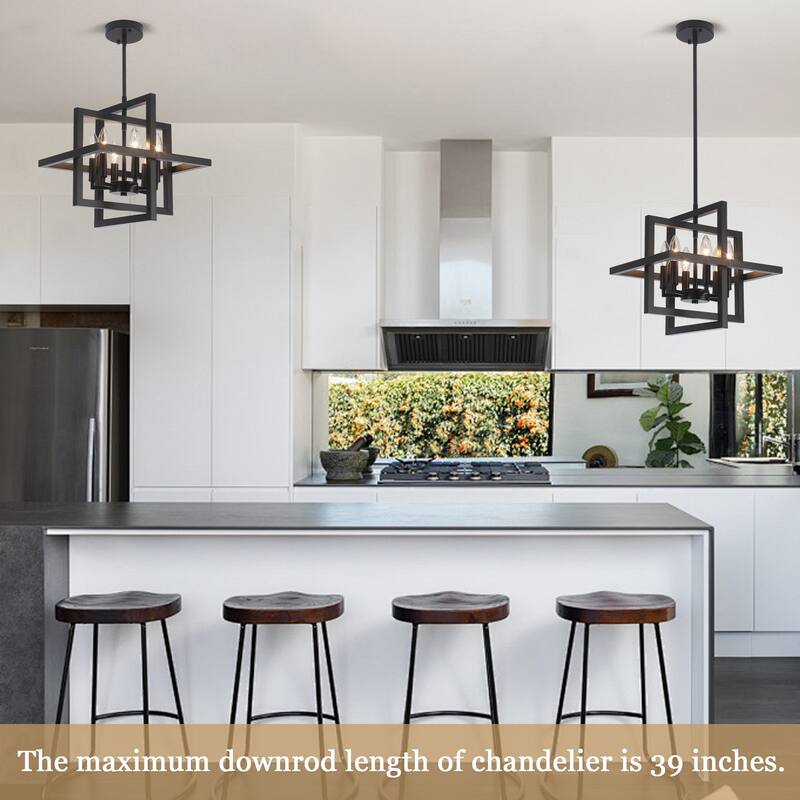 6 - Light Farmhouse Metal Cage Chandelier Rectangle Hanging Light