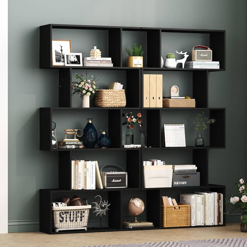 S-Shaped Bookshelf, Black Geometric Bookcase for Home & Office