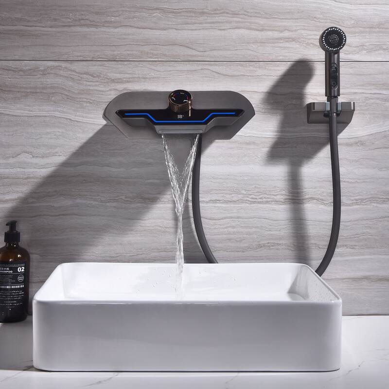 Modern Matte Black/ White Wall Mount Digital Display Bathroom Faucet includes Hardware