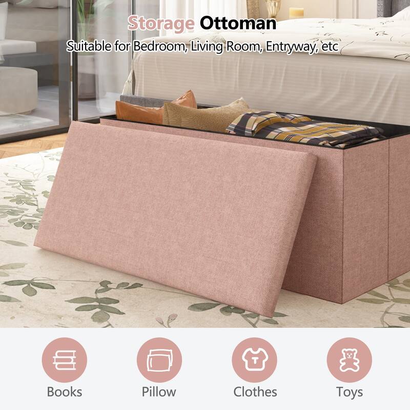 15" Tall Foldable Storage Ottoman Lift-Top Lid & Carry Handle Multi Functional Footrest Shoe Bench Coffee Table for Living Room