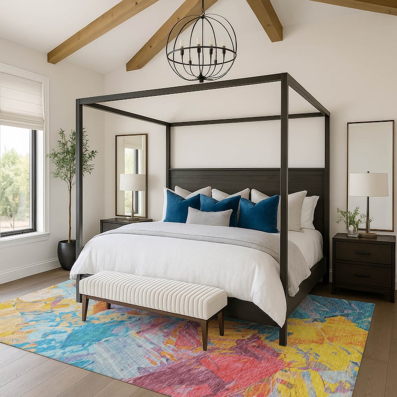 Premium Washable Super Soft Modern Brushstrokes Mayfield Rug - Blue - 10' x 14'