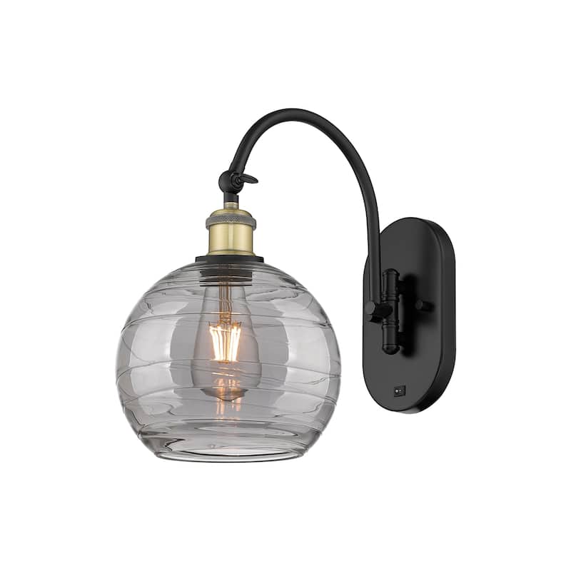 Innovations Lighting 518-1W 13 8 Athens Deco Swirl Sconce Athens Deco - Black Antique Brass / Light Smoke Deco Swirl