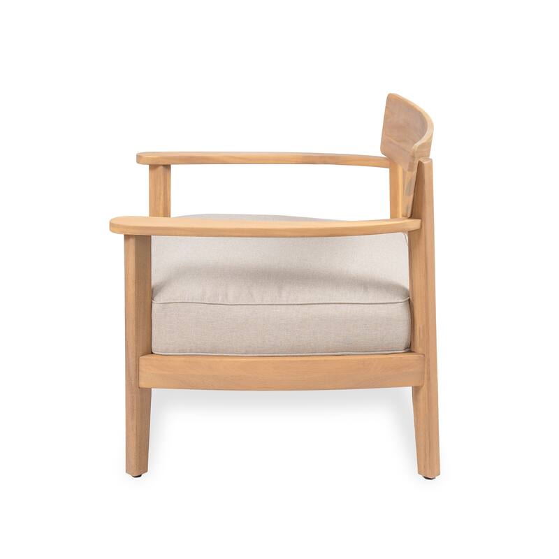 Roomfitters Mallorca Outdoor Acacia Wood Club Chair with Seat Cushion, Teak Finish and Beige Fabric