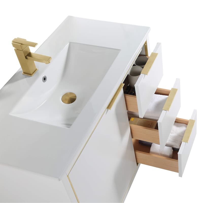 Fine Fixtures Opulence Collection Bathroom Vanity with White Ceramic Sink