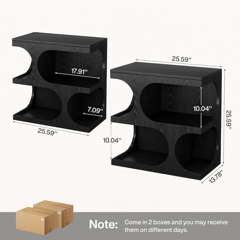 End Table with 2-Tier Storage Shelf, Modern S-Shape Side Tables