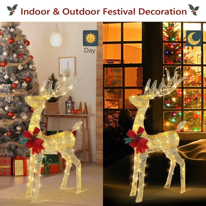 Lighted Christmas Reindeer Outdoor Decorations with Pre-lit 180 LED Lights - Gold