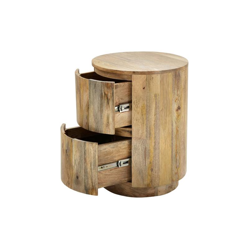 Rustic Style 2-Drawer Round Mango Wood Nightstand - 24"