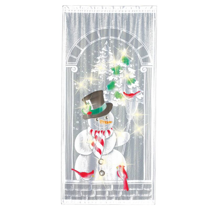 LED Lighted Festive Snowman Lace Curtain Panel - 83.25 x 0.01 x 41.1
