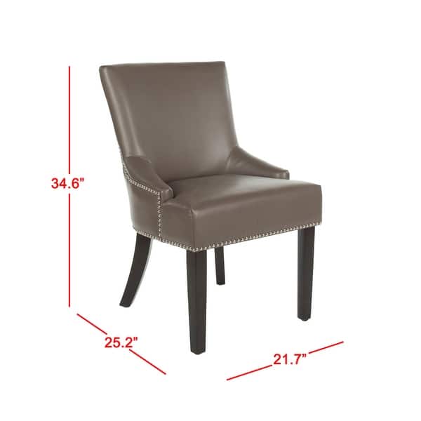 dimension image slide 3 of 7, SAFAVIEH Lotus Nailhead Leather Dining Chair Set of 2, Transitional - 21.7" x 25.2" x 34.6"