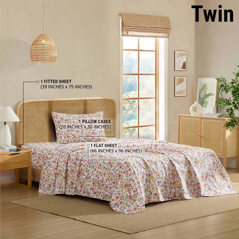 HLC.ME Floral Bed Sheets - Multi-Piece Bed Sheet Set - Wrinkle Resistant & Ultra Soft - Fits Mattresses up to 15 Inches Deep