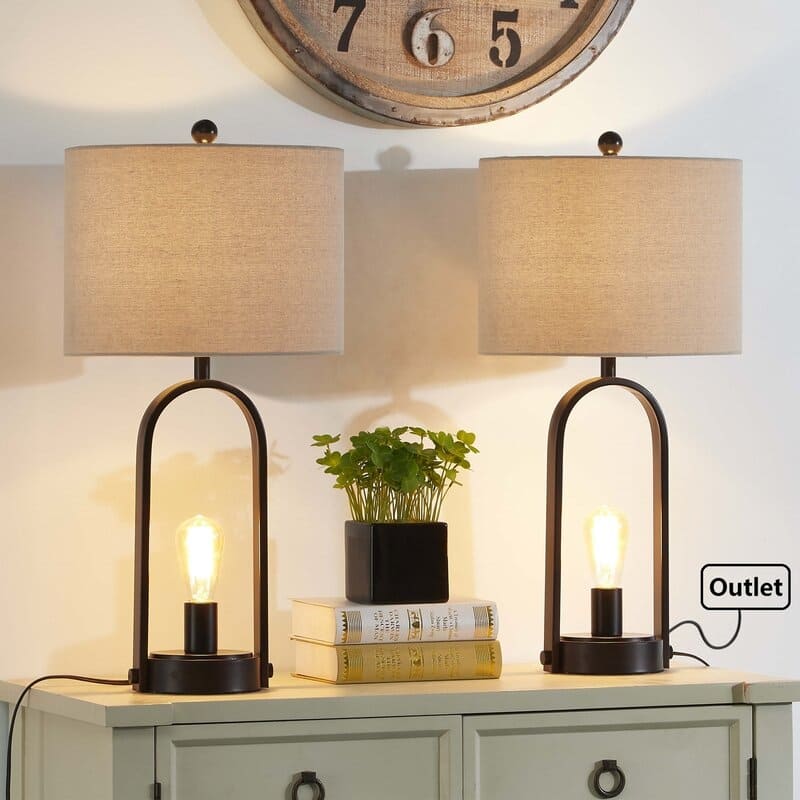 26'' Black Table Lamp Set with Outlet (Set of 2)