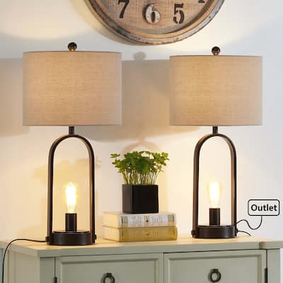 26'' Black Table Lamp Set with Outlet (Set of 2)