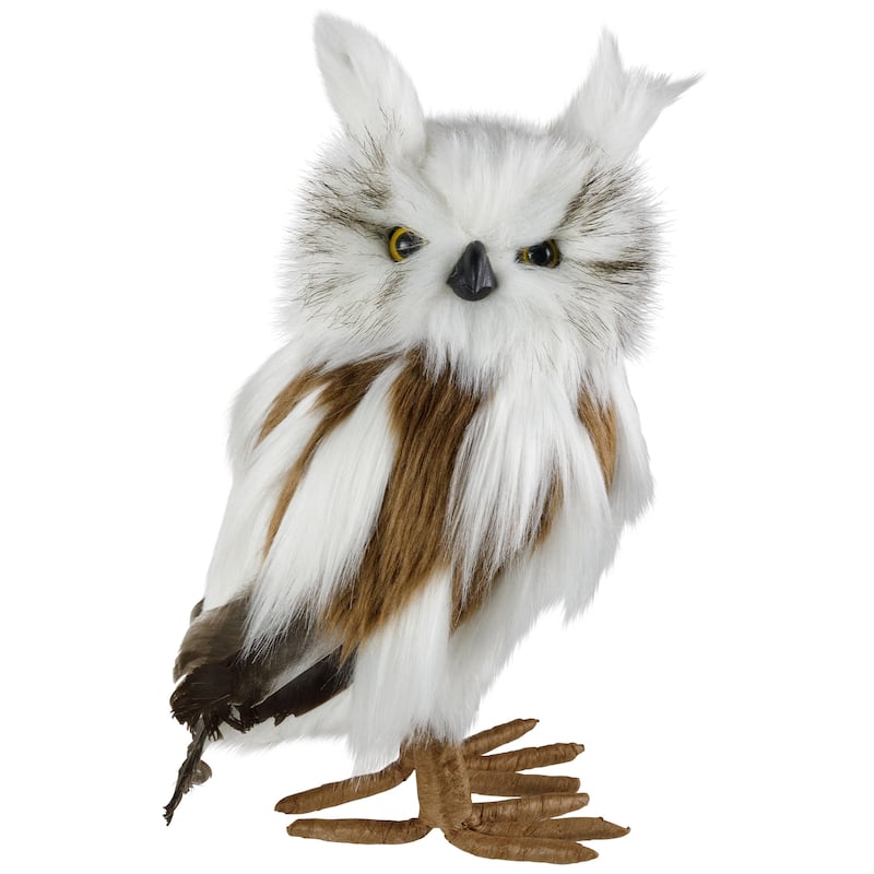 Standing Plush Winter Owl Christmas Figurine - 11.5"