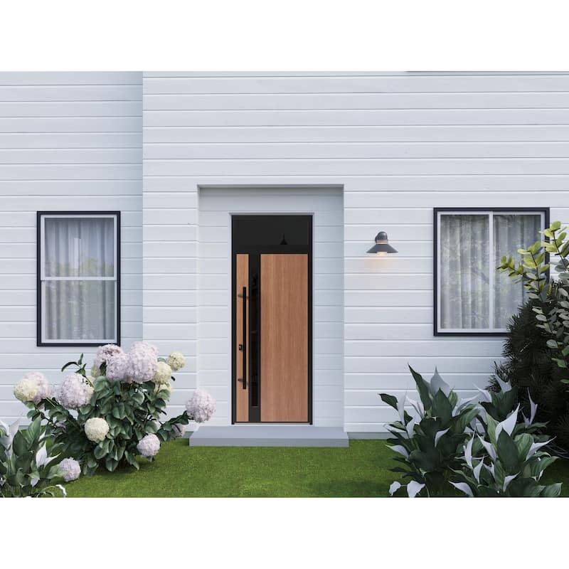 Front Exterior Prehung Steel Door Ronex 1033 Teak Entry Metal Painted W36xH80 Left hand Inswing