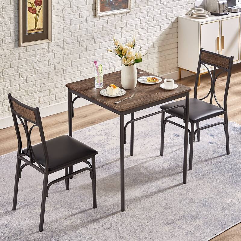 VECELO Bistro Kitchen Dining Table and Chair Set of 2 or 4, Dining Sets (3PCS/5PCS) - Brown - 3-Piece Sets