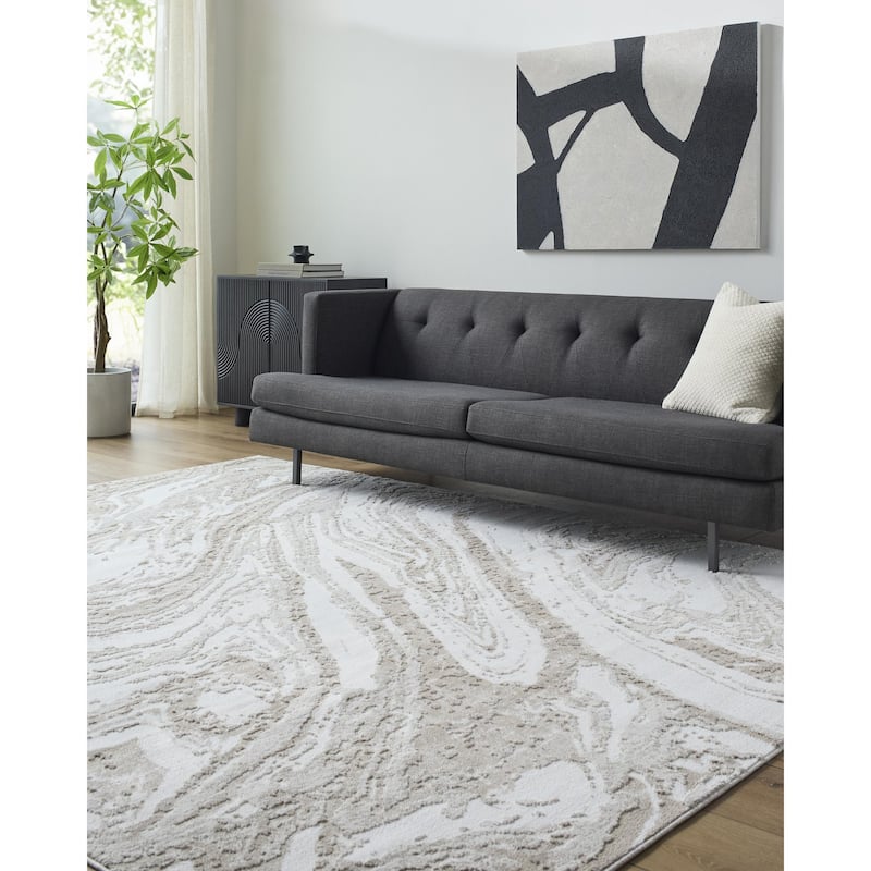 Livabliss Siyah Modern Area Rug - Oatmeal/White - 7'10" x 10'