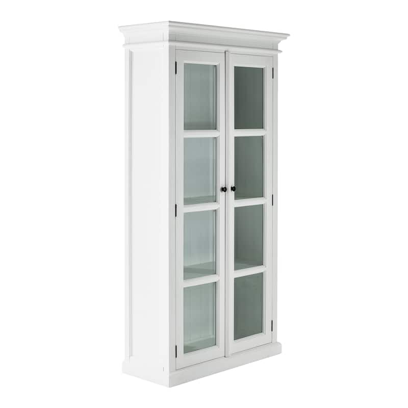 HomeRoots 75" White Wood and Glass Double Door Storage Cabinet