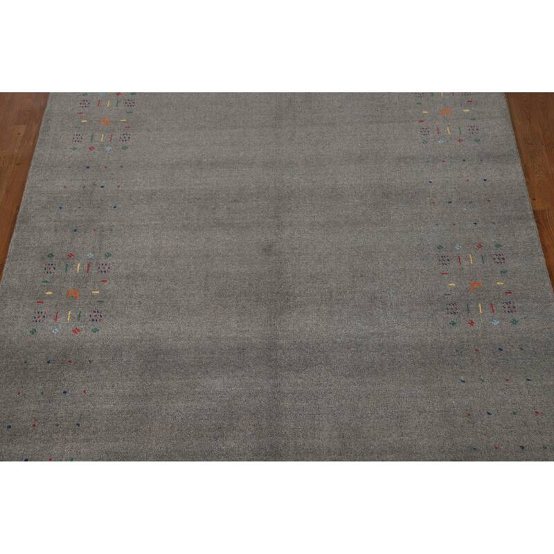 Hand Knotted Oriental 100% Wool Carpet Tribal Animal Pictorial Greys & Charcoal Gabbeh Area Rug - 8' 2'' X 5' 0''