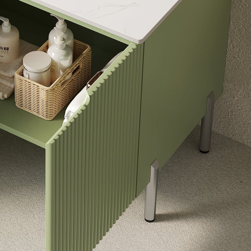 30"Bathroom Vanity with Sink, Freestanding Bathroom Storage Cabinet with 2 Doors, Round Ceramic Basin Top, No Faucet