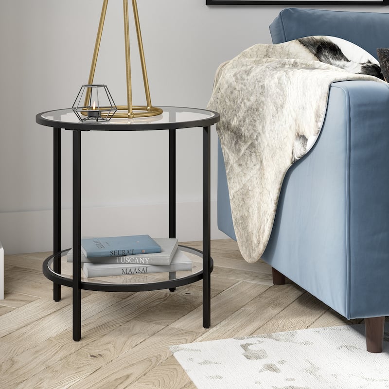 Sivil Round Side Table - Blackened Bronze with Second Glass Shelf