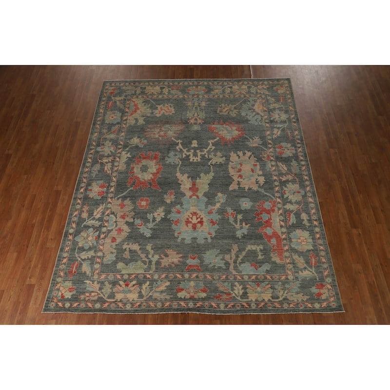 Hand Knotted Oriental 100% Wool Carpet Transitional All-Over Greys & Charcoal Oushak Area Rug - 9' 10'' X 8' 1''