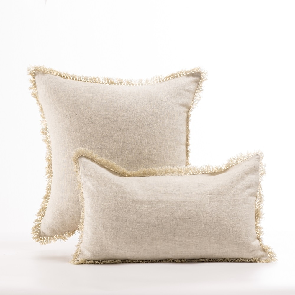 WHOLINENS Stone Washed Linen Bolster Pillow Cover With Fringe