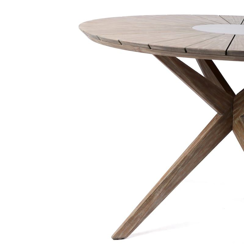 Solid Eucalyptus Wood and Rope 5 Piece Round Outdoor Dining Set