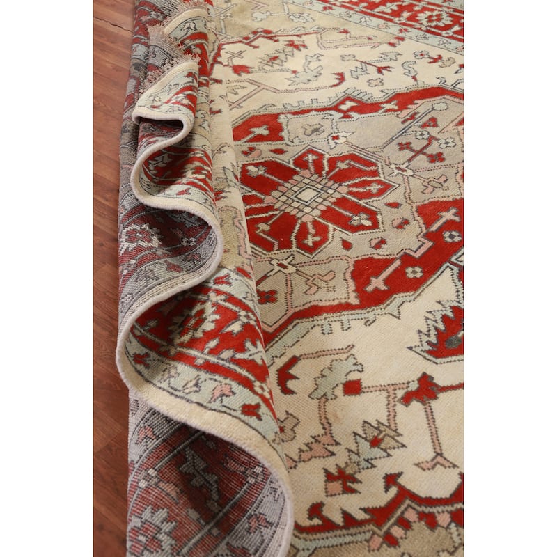 Hand Knotted Oriental 100% Wool Carpet Traditional Medallion Beige & Ivories Heriz (serapi) Area Rug - 11' 9'' X 8' 9''