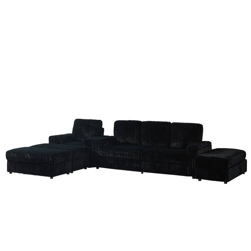 Anmytek Corduroy 3-Seater Deep Seat Sofa & Single Recliner With Cup-Holding Grooves