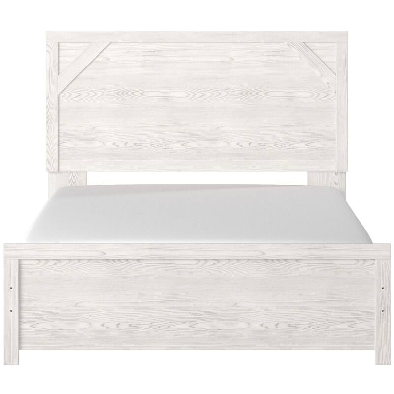 Hara Queen Panel Bed with Cross-Brace Accents, Farmhouse Gray-White Wood