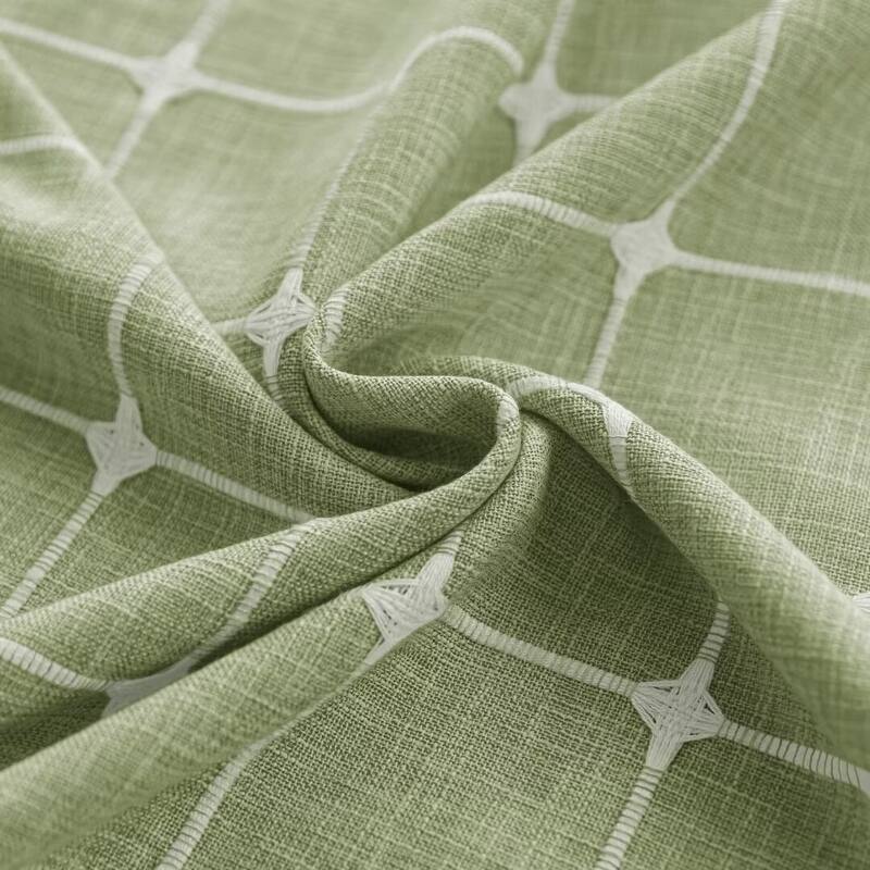 No Hooks Linen Textured Geometric Tassels Shower Curtain with Snap-in Liner