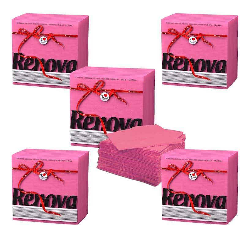 Renova Colored Dinner Disposable Paper Napkins Folded 1-Ply - 350 Napkins  (5 Sets of 70) - Pink